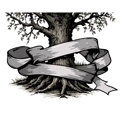Willow Tree With Ribbon Wrapped Around Trunk