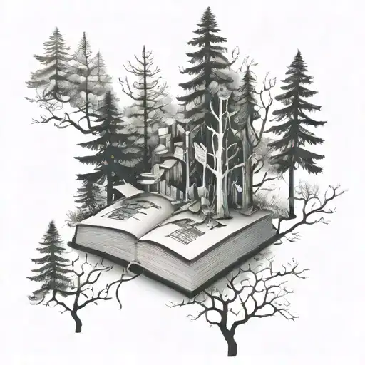 An Abstract Representation Of A Forest With Hidden Images Of Books And Pencils Among The Trees