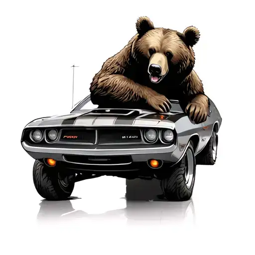 Bear Leaning On 1970 Dodge Challenger