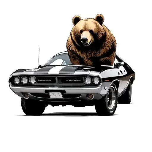 Bear Leaning On 1970 Dodge Challenger