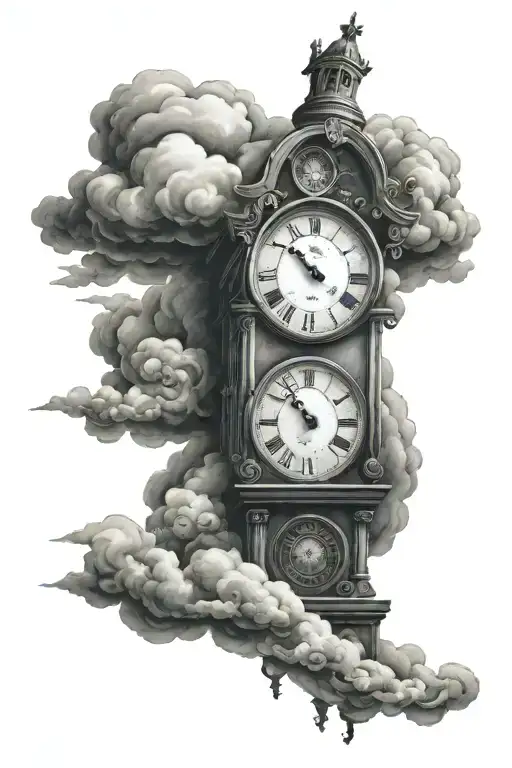 Prayer Hands At The Bottom With Clouds Going Up And A Grandfather Clock On Top Of The Clouds