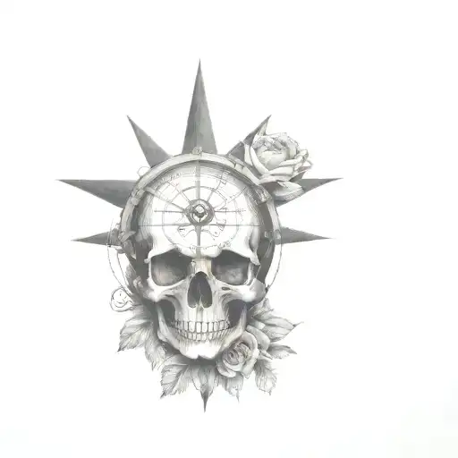 Skull And Flowers Nautical Compass