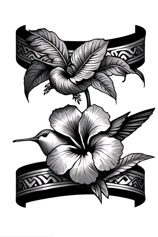 Flower Palm Flower Hibiscus Hummingbird Around An Already Existing Maori Bracelet