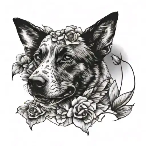 Australian Cattle Dog Ears Outline And Flowers