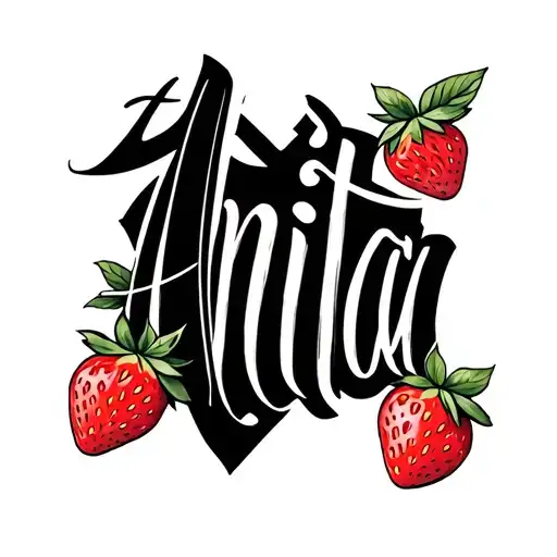 Anita Lettering Tattoo With Red Strawberries