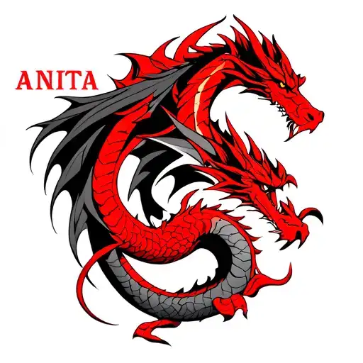 Anita Lettering Tattoo With Red Dragon