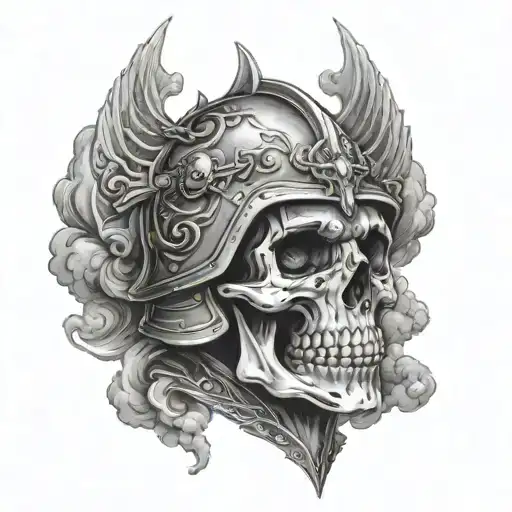 Skull In Armor With Evil Clouds Surrounding