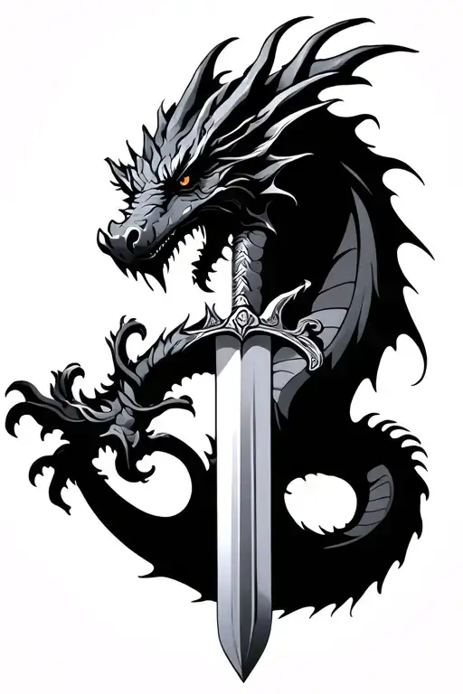 A Silouette Of A Dragon Is On The Tip Of A Sword