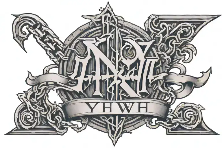 Fine Line Tattoo Depicting The Name Yhwh Inline With And In The Middle Of A Chain Breaking Apart