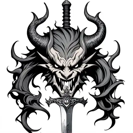 Demonic Oni Mask With Sword