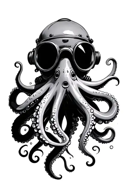 Dive Helmet With Octopus Tentacles Coming Out From The Bottom