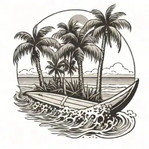 Palmetto Tree With Surf Board And Guy Sitting