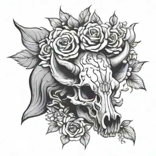 Boar Skull Whit Flowers