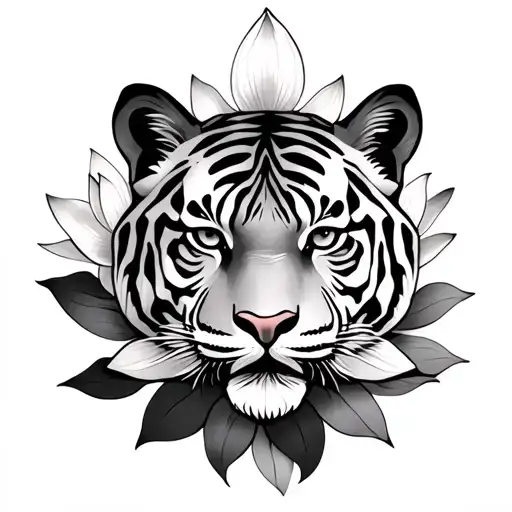 Tiger Face With Lotus Flower Blooming
