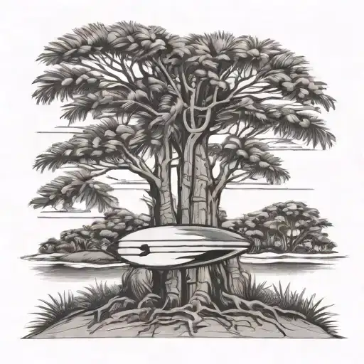 Palmetto Tree With Leaning Surf Board