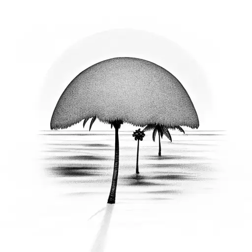 A Serene Beach Sunset With Palm Trees