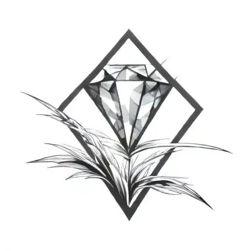 A Diamond Balancing On Top Of A Single Blade Of Grass Using Bold Black Lines In A Bold Black Frame