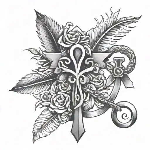 Bed Of Roses On A Ankh With Feather