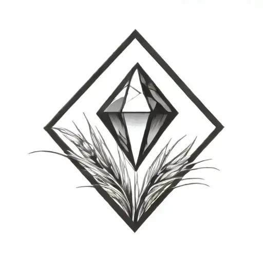 A Diamond Balancing On Top Of A Single Blade Of Grass Using Bold Black Lines In A Bold Black Frame