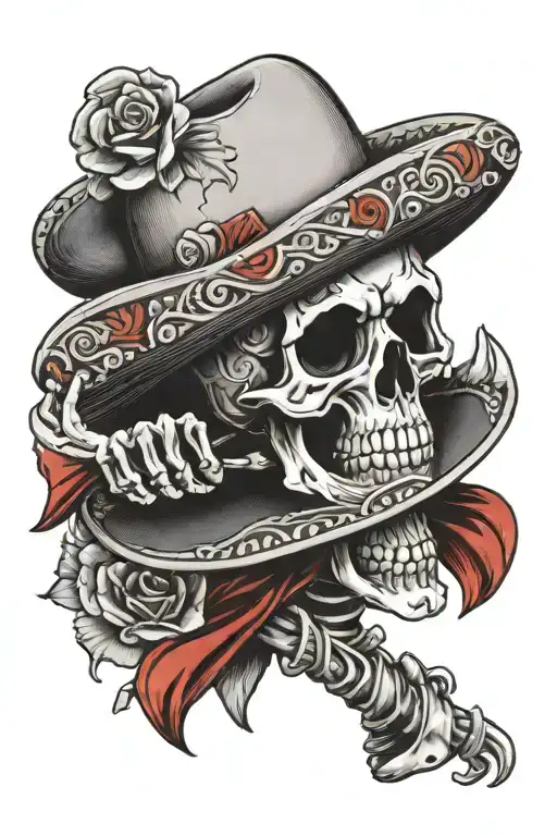 Skeleton With A Sobrero Holding A Mexican Flag With Detail Everywhere