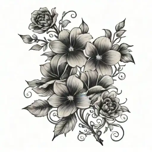 Four Flower With Name Stem Growing Together