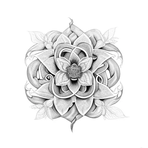 An Intricate Black And Grey Design Showcasing A Blooming Flower Vine Intertwined With A Winding Road