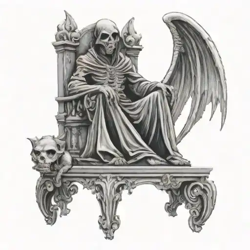 Grim Reaper On Throne With Gargoyle Pillars