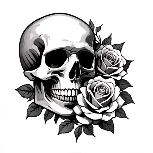 Skull And Roses Intertwined