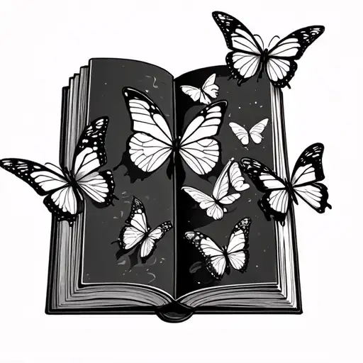 Open Book With Butterflies Flying Outline