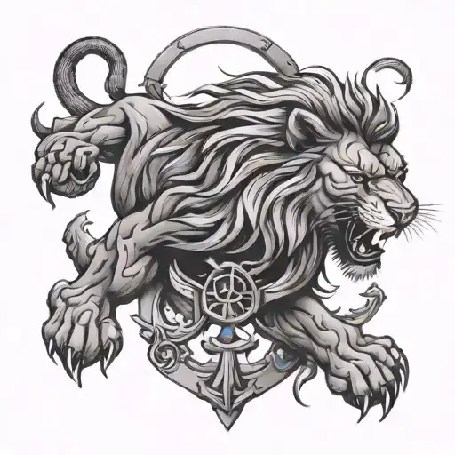 Roaring Lion With Navy Anchor