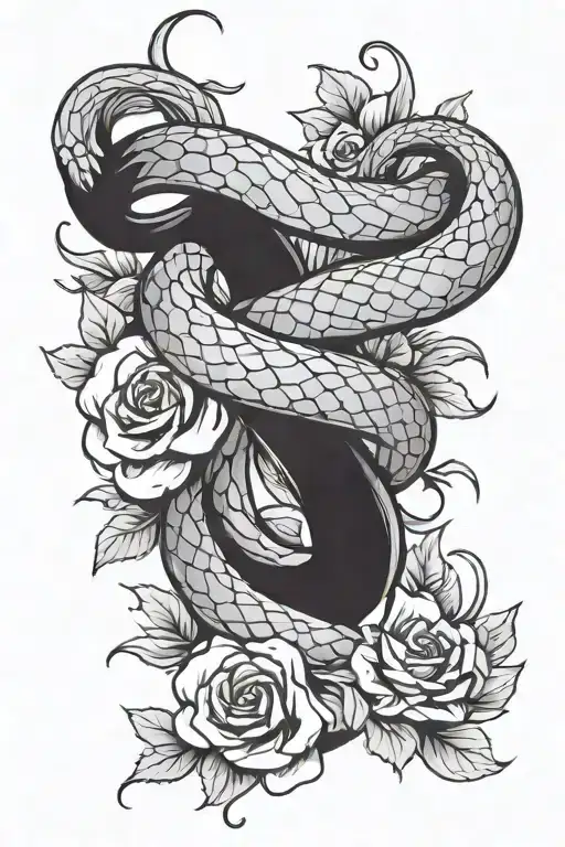 Bleeding Snake Wrapped Around Knife With Flowers