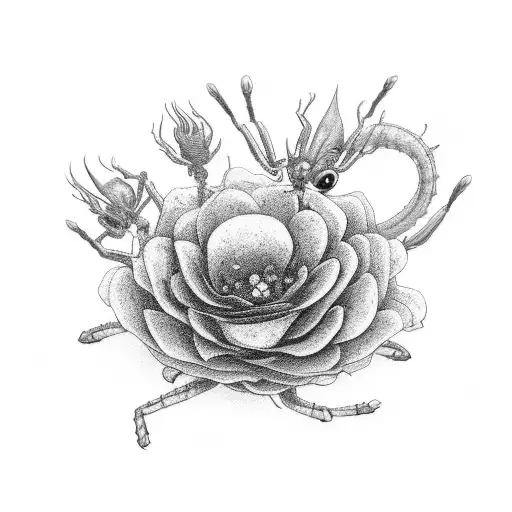 A Detailed Black And Grey Spider Crawling Up A Blooming Flower