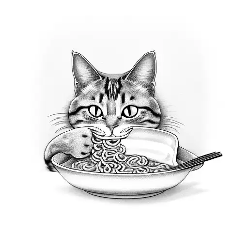 A Cartoon Cat Eating A Bowl Of Ramen
