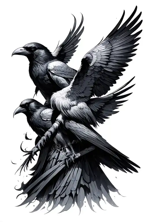 Odin With Ravens Huginn And Muninn
