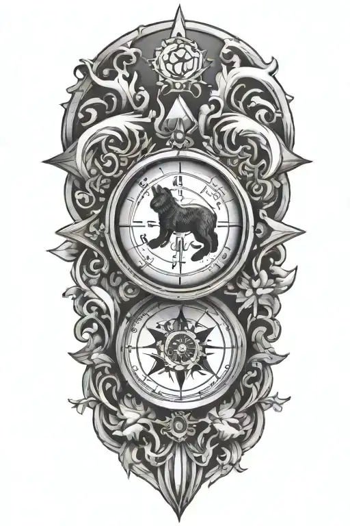 A Compass Rose With A Paw Print In The Center