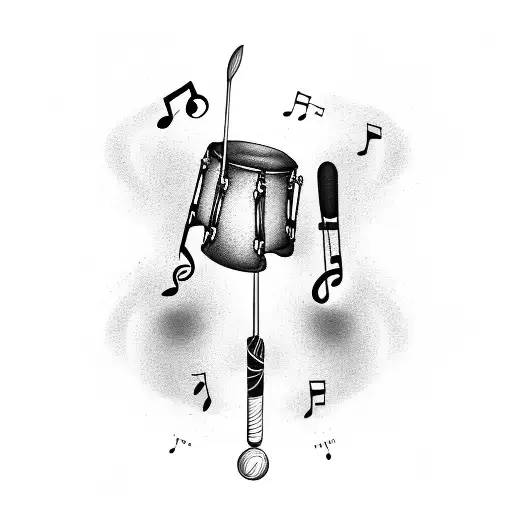 A Realistic Black And Grey Drumstick With Musical Notes Swirling Around It