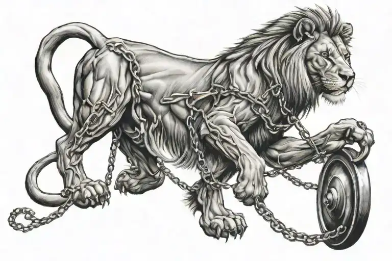 Lion With Metal Chain Fastened At His Heel Lady Spittin'