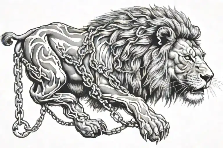 Lion With Metal Chain Fastened At His Heel