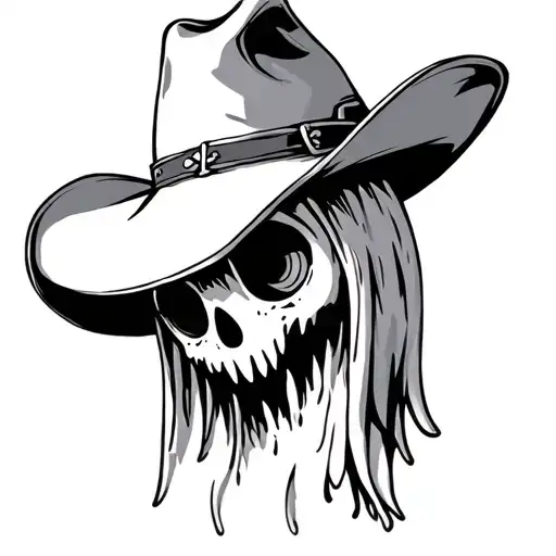 Simple Cute Ghost Outline Wearing Cowboy Hat