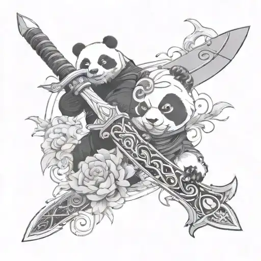 Minimalist Sword And Panda With