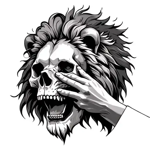Lion Putting Hand On Skull Face