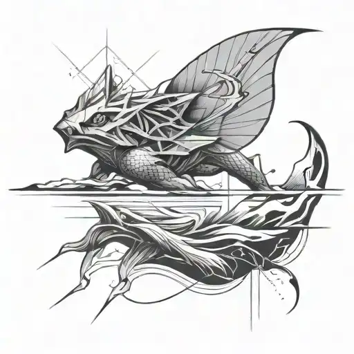 Geometric Minamalistic Samuri Floating Above Water