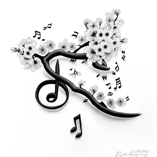 A Music Note Intertwined With A Cherry Blossom Branch