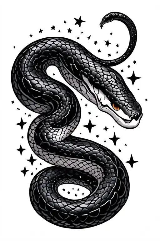 Outline Of A Snake Filled With Stars Forming The Shape