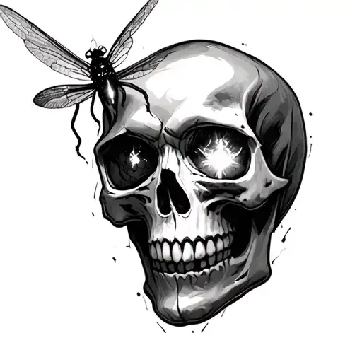 Glaznitse Draw A Sketch Of A Tattoo Of A Skull With A Glowing Firefly In The Eye Socket