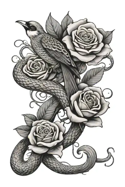 Bird Being Held By A Snake With Roses