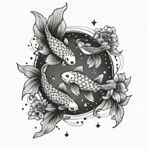 Constellation Libra And Gemini Koi And Bird Flying