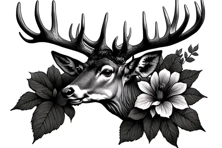 Whitetail Deer With Large Antlers 12 Points Piercing The Petals