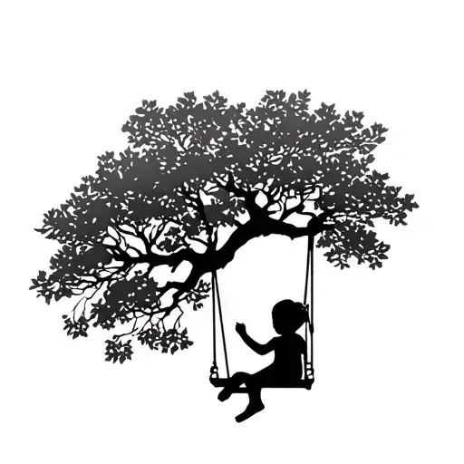 Tree With Child On A Swing Hanging From A Branch