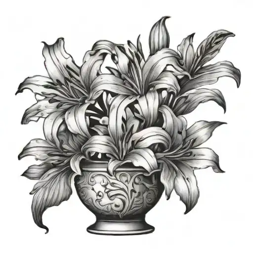 Lily Flowers In A China Vase